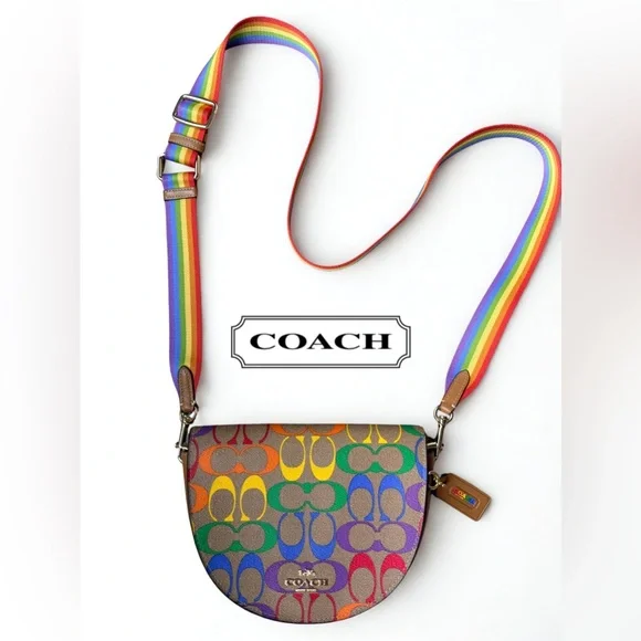 🌈 COACH Willow Saddle Bag in Rainbow Signature Canvas - Pride Edition & Dust Bag - Picture 2 of 12